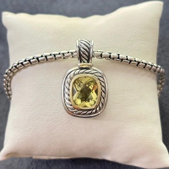 David Yurman 925 & 14k Gold Albion Pendant Necklace with Lemon Citrine 16" - Picture 2 of 10